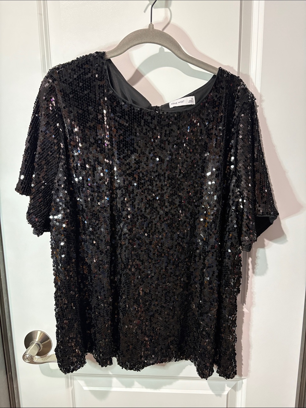 Nine West Black Sequin Short Sleeve Top NWOT